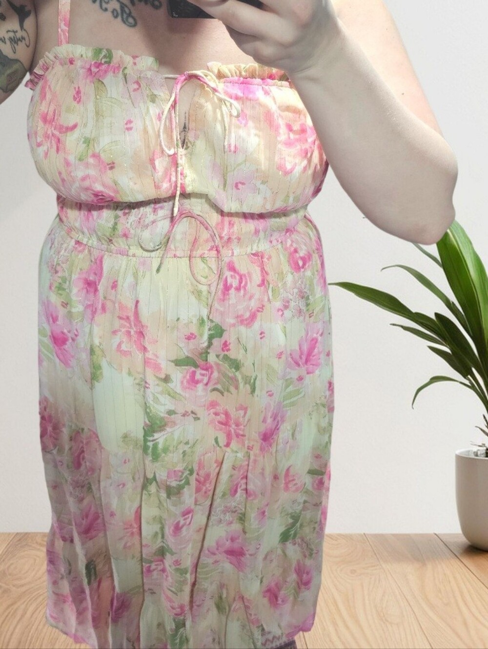 Mystree Pink Floral Tiered Maxi Dress